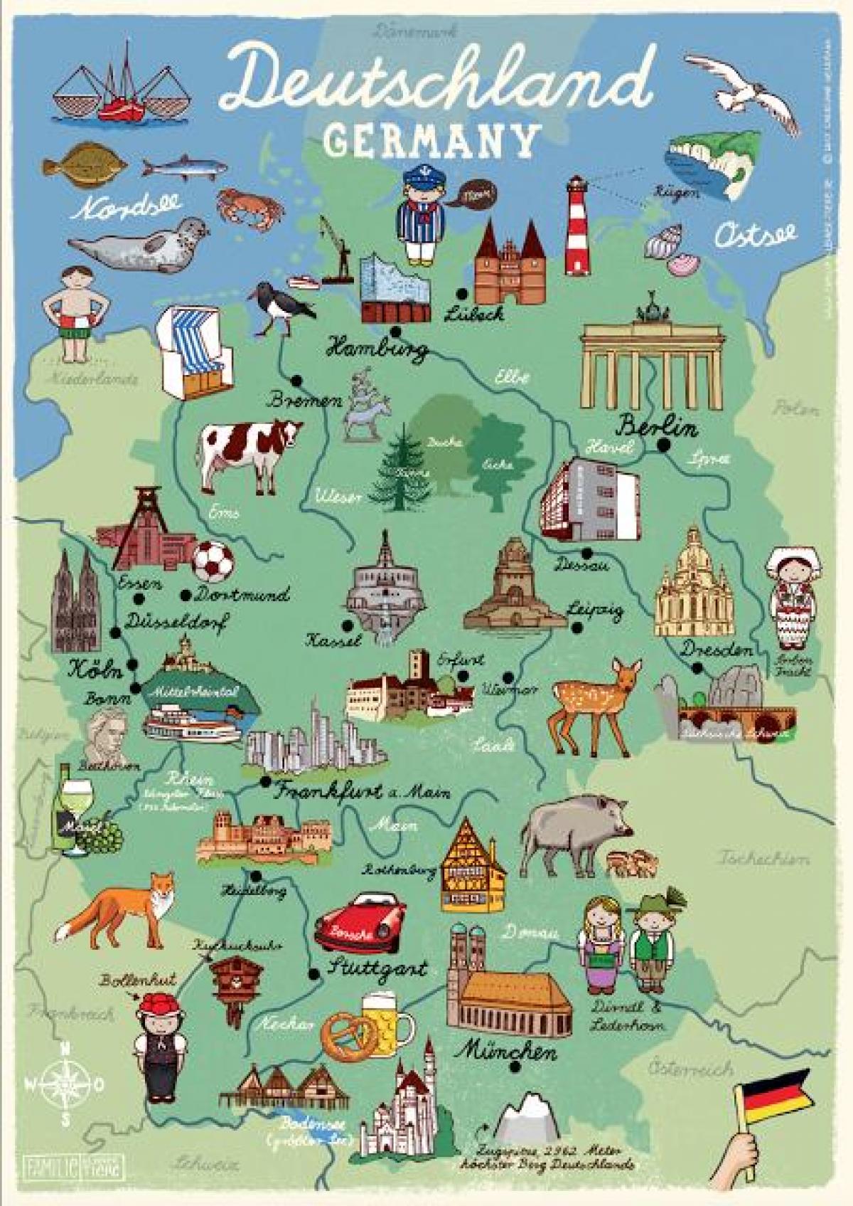 Německo mapa turistických destinací