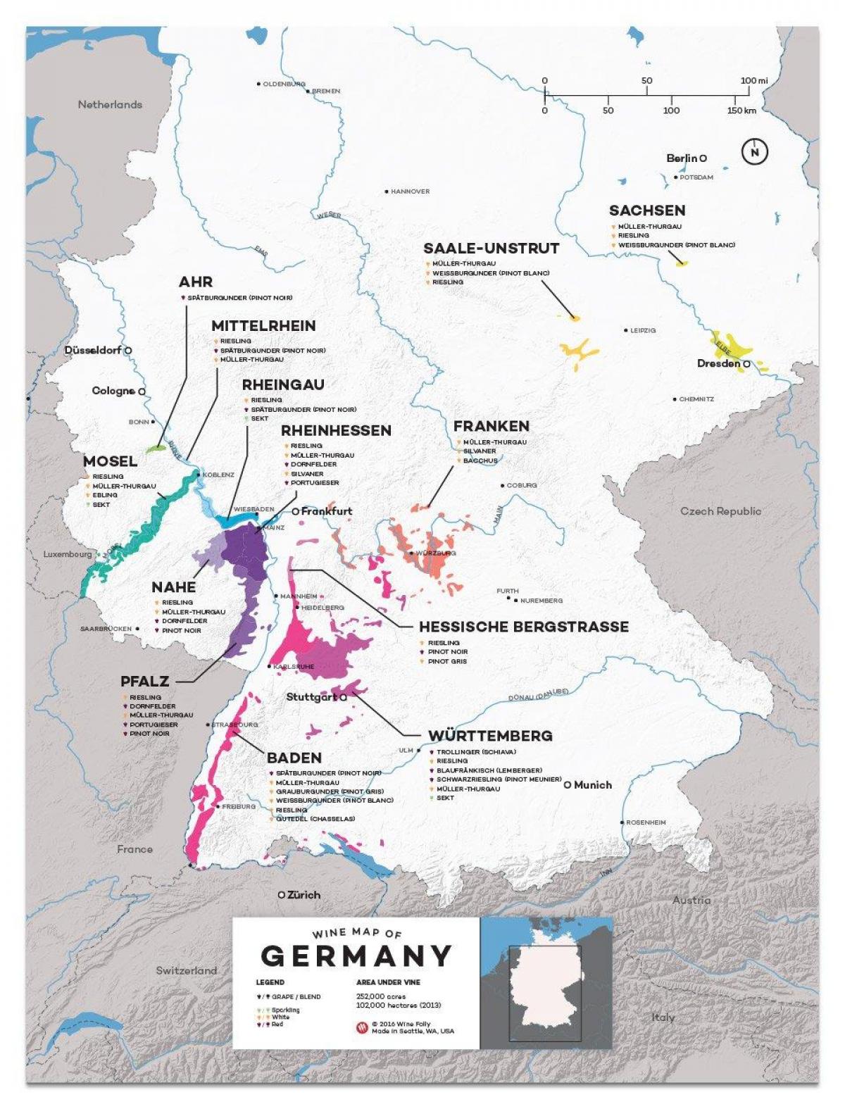 mapa Německa vína