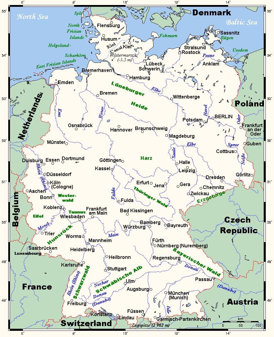 mapa Německa řeky