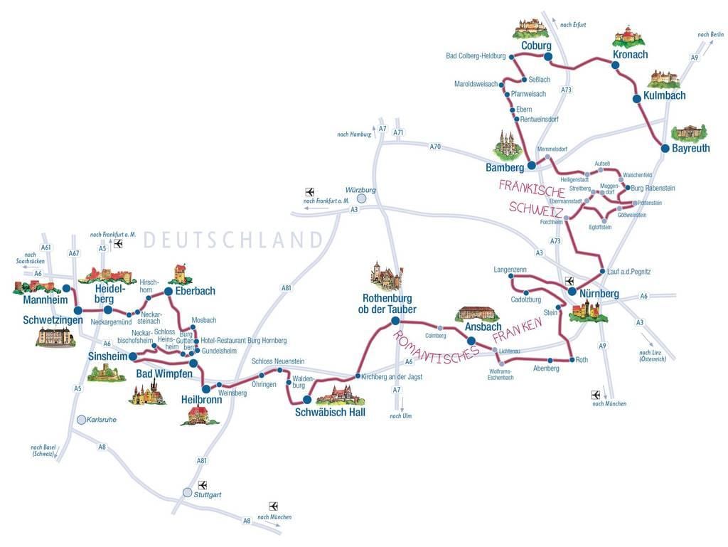 hrad trasy Německo mapa