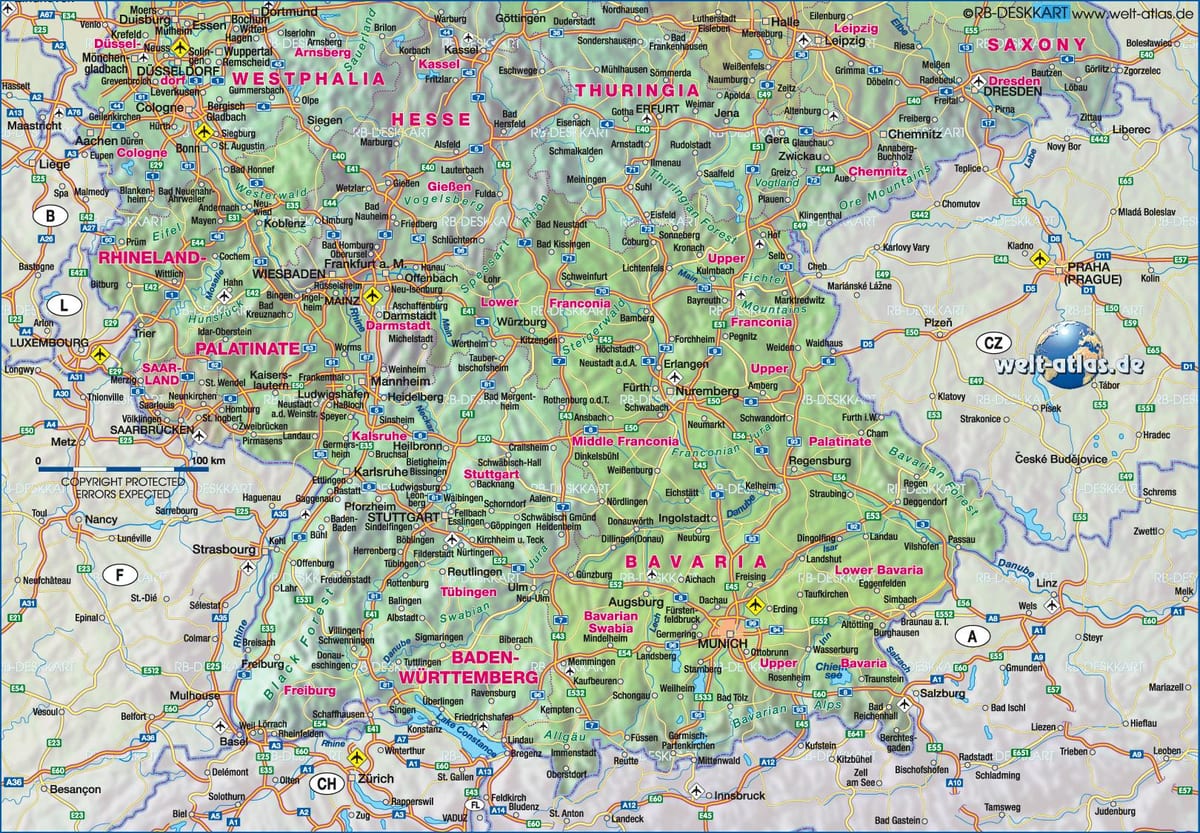 mapa jižního Německa