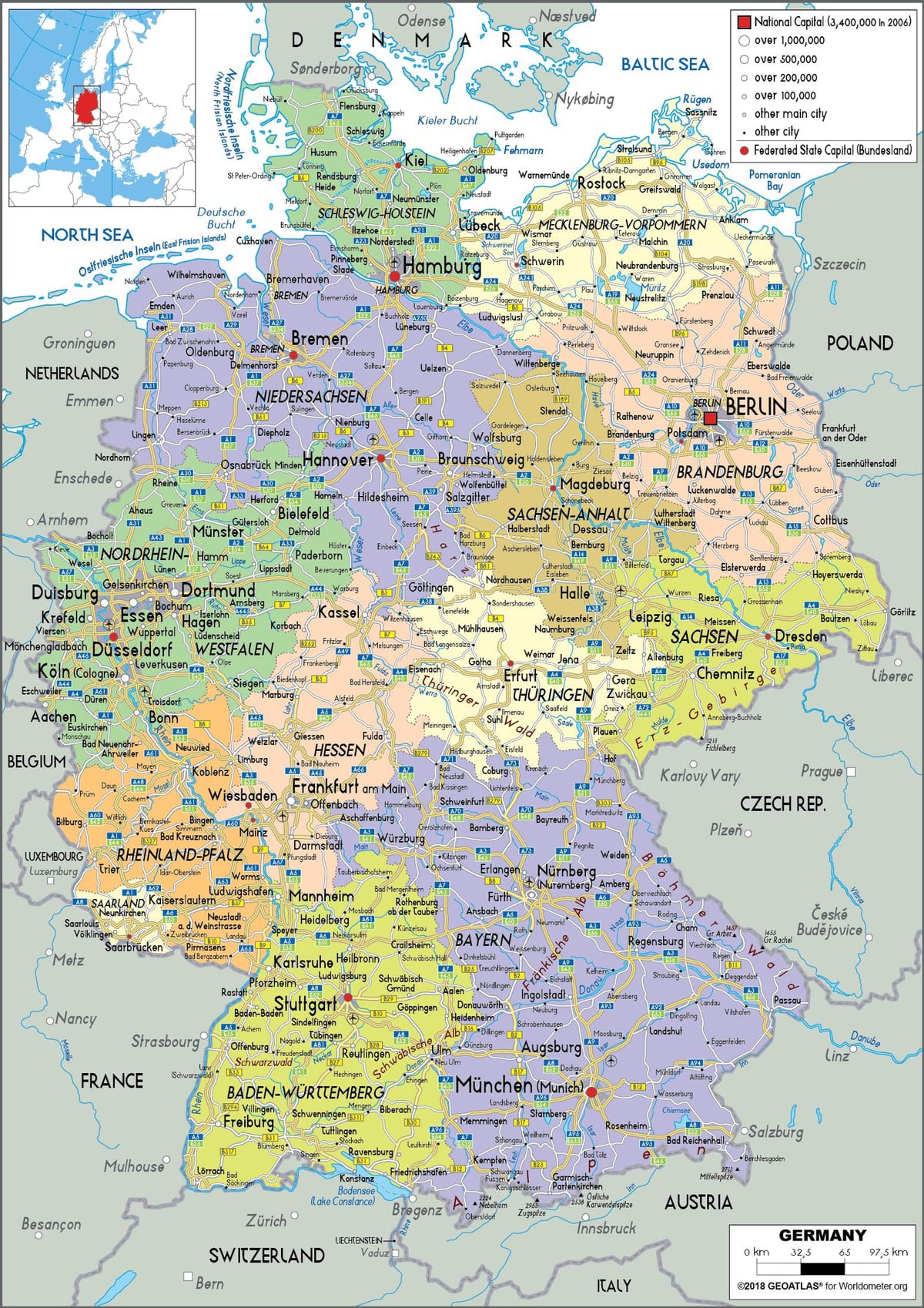 mapa Německo a městech