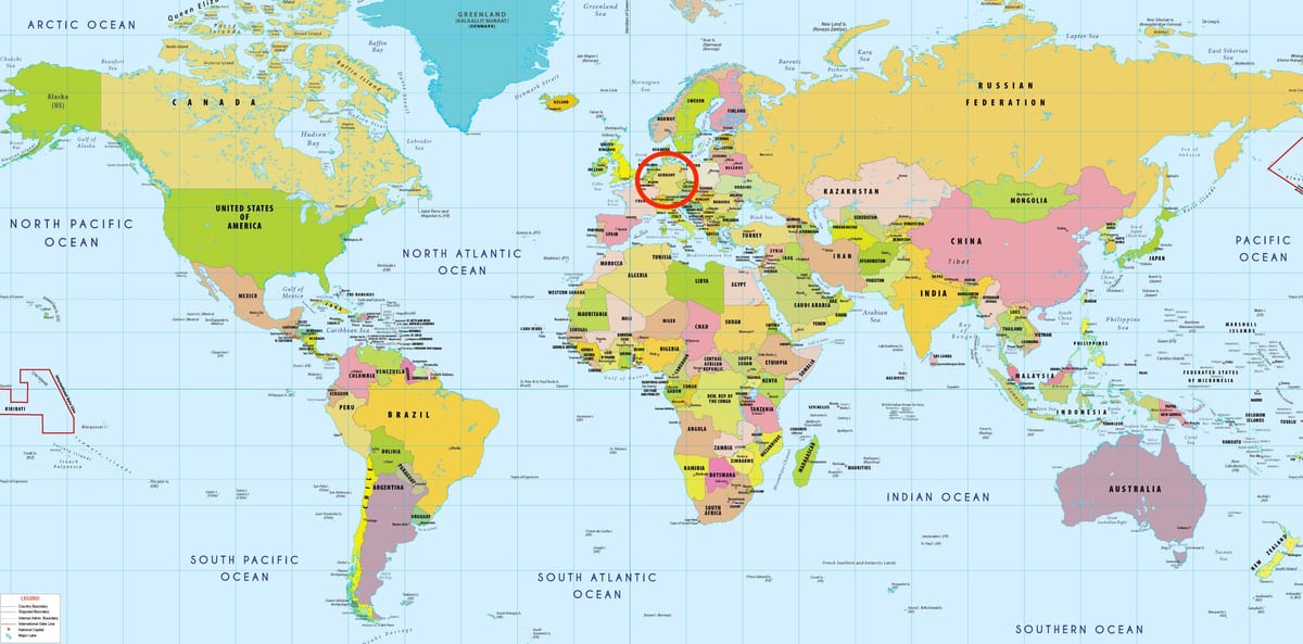 Německo mapa v mapa světa