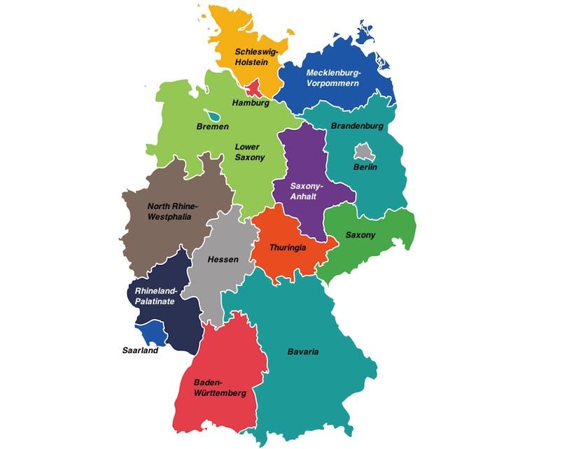 Německo regiony mapě