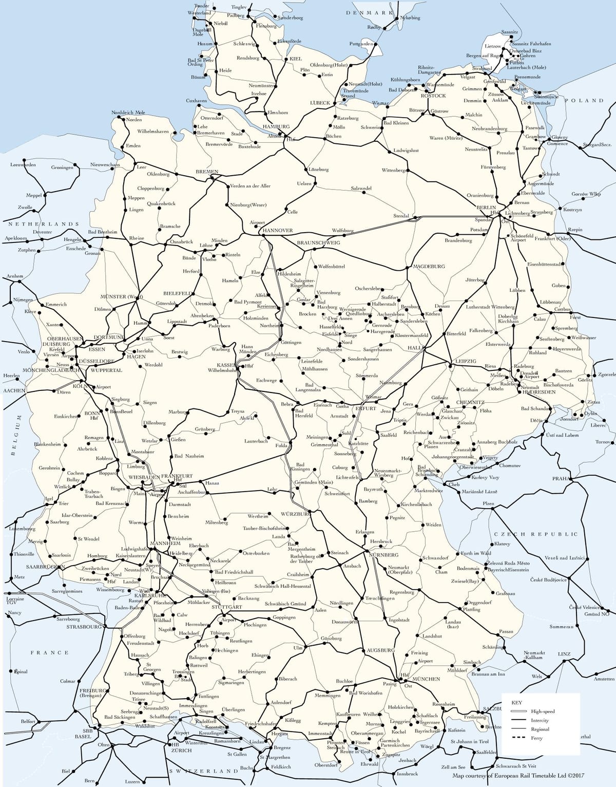mapa Německa vlakové cesty