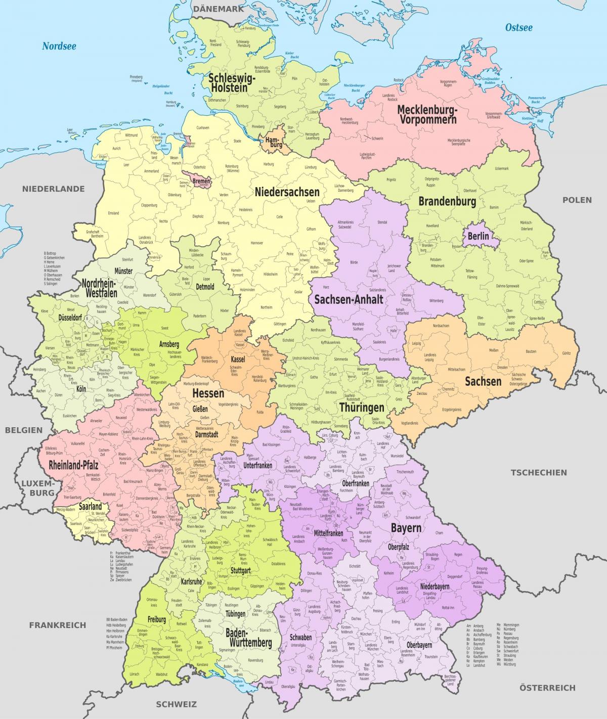 Německo Okresů Mapa Mapa Německa čtvrť Západní Evropa Evropa