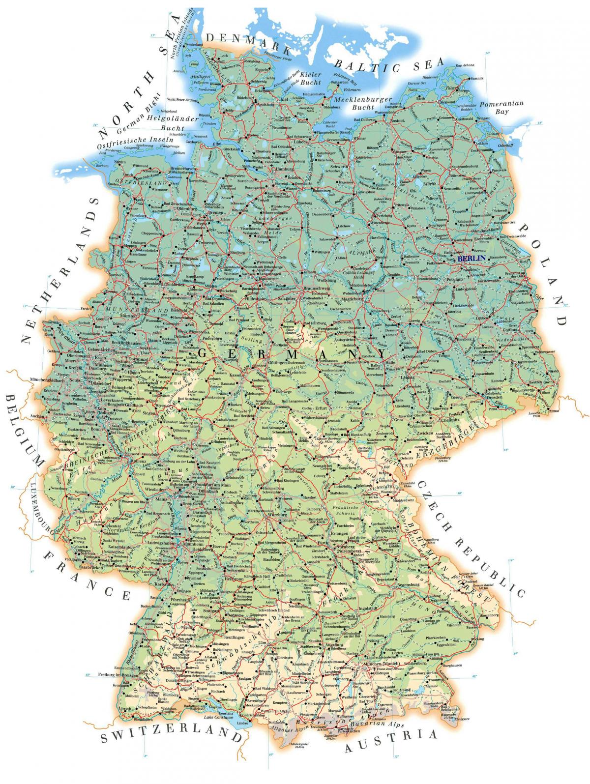 podrobná mapa německa Podrobná mapa Německa s Označením mapa Německa (Západní Evropa  podrobná mapa německa