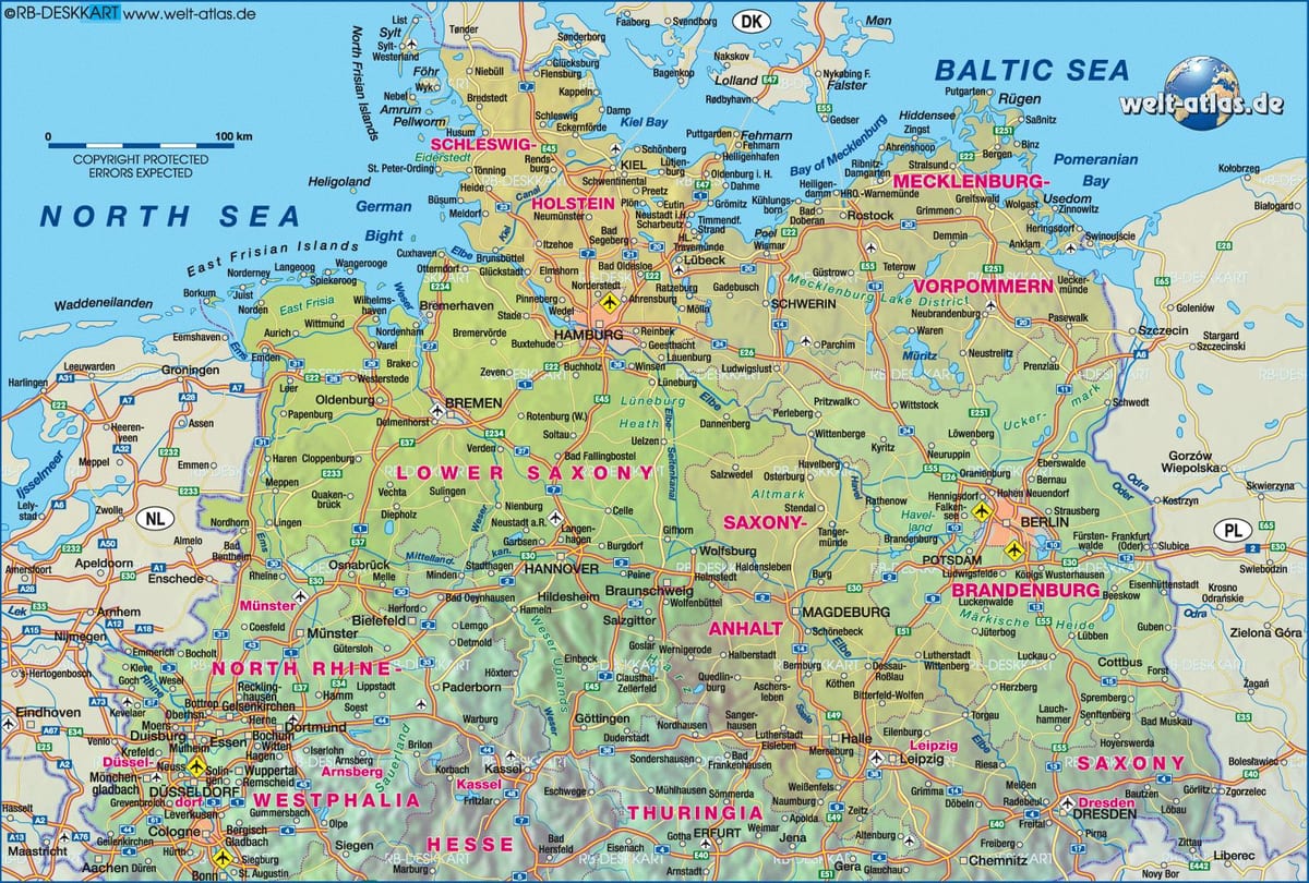 mapa severní Německo