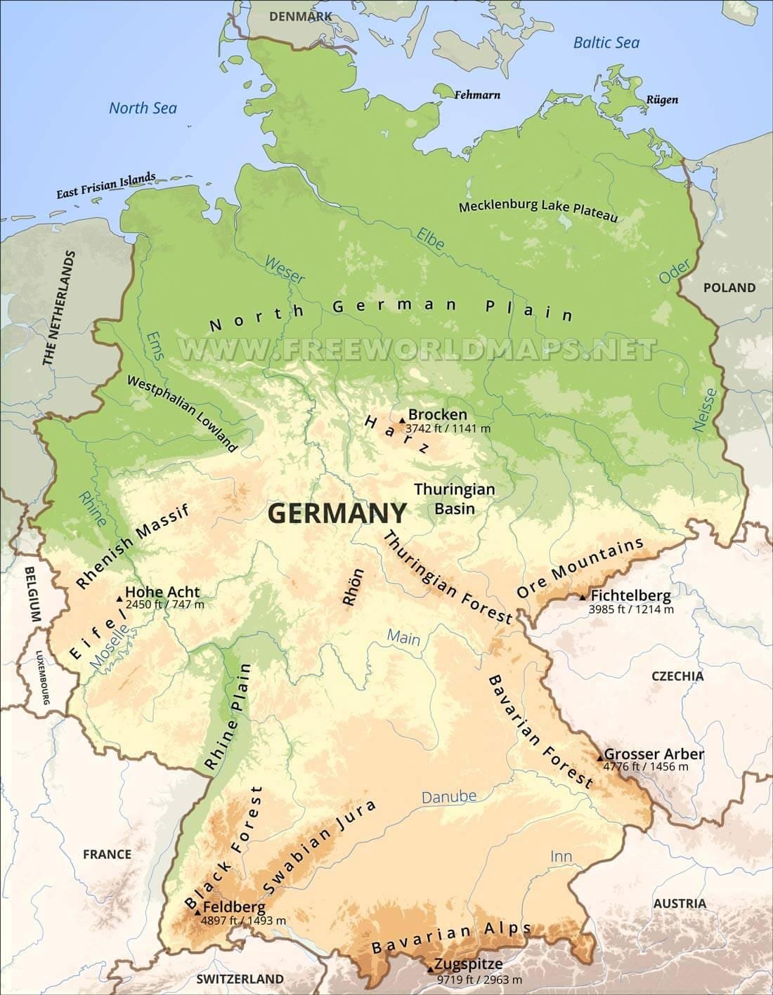 topografická mapa Německa