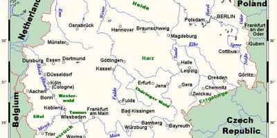 Mapa Německa řeky