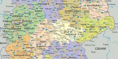 Silniční mapa Německa s městy a měst