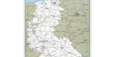 Mapa západního Německa s městy